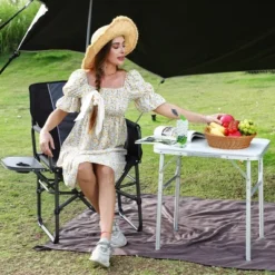 Small Folding Table, Adjustable Height Aluminum Frame Foldable Camping Table With Carrying Handle, Lightweight And Portable