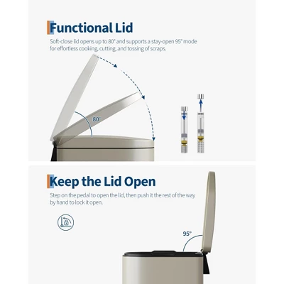 Metal Step Trash Can, Slim Bathroom Garbage Bin With Soft Close Lid & Inner Bucket, Leak-Proof Small Trash Can For Bathroom, Bedroom, Office 8 Metal Step Trash Can, Slim Bathroom Garbage Bin With Soft Close Lid & Inner Bucket, Leak-Proof Small Trash Can For Bathroom, Bedroom, Office - Image 6