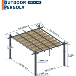 10x13ft Aluminum Pergola Adjustable Waterproof UV Canopy Rust Resistant Frame Easy Assembly Gray Khaki Curtain