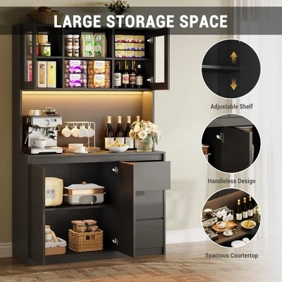 71" Pantry Cabinet With Charging Station,Tall Kitchen Pantry Storage Cabinet With Led Lights,Kitchen Hutch With Microwave Stand 7 71" Pantry Cabinet With Charging Station,Tall Kitchen Pantry Storage Cabinet With Led Lights,Kitchen Hutch With Microwave Stand - Image 5