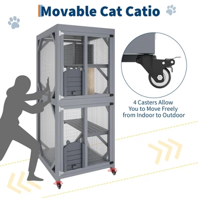Jojoka Pet 4-Tier Wood Catio Outdoor Window Cat Enclosure, Cat House On Wheels With Scratch Post, Resting Box, Platforms, Sliding Doors, Weatherproof 8 Jojoka Pet 4-Tier Wood Catio Outdoor Window Cat Enclosure, Cat House On Wheels With Scratch Post, Resting Box, Platforms, Sliding Doors, Weatherproof - Image 6