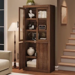 Tall Wooden Kitchen Pantry Cabinet,Farmhouse 4-Magnetic Door Freestanding Food Storage Cupboard Pantry Cabinet With Adjustable Shelves & Large Storage -House Beautiful GUEST 9301b93e cd17 44dd 9d05 e947964e3ab4