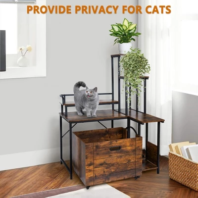 Wood Corner Hidden Cat Litter Box Enclosure Furniture With Flower Stand,Plant Stand 8 Wood Corner Hidden Cat Litter Box Enclosure Furniture With Flower Stand,Plant Stand - Image 6