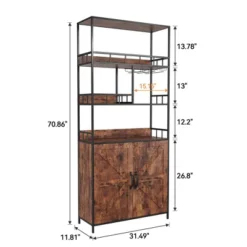 Bar Cabinet Tall Wine Cabinet 70.8" Freestanding Wine Rack Industrial Liquor Cabinet With Glass Holder