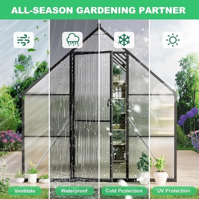 Greenhouse 8x10 FT Aluminum-Framed Heavy Duty Polycarbonate With Quick Setup Structure And Roof Vent 5 Greenhouse 8x10 FT Aluminum-Framed Heavy Duty Polycarbonate With Quick Setup Structure And Roof Vent - Image 3