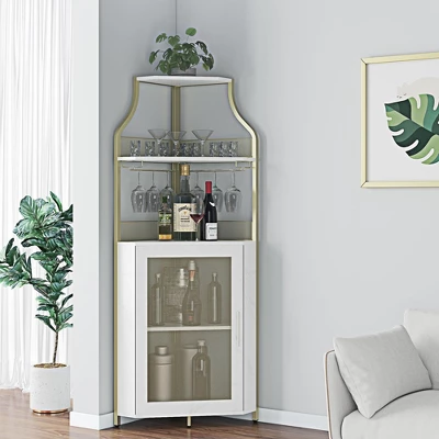 Corner Wine Bar Rack Cabinet With Detachable Wine Rack, Bar Cabinet With Glass Holder 10 Corner Wine Bar Rack Cabinet With Detachable Wine Rack, Bar Cabinet With Glass Holder - Image 8