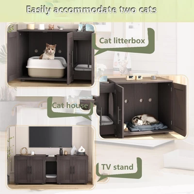 55 Inch Cat Litter Box Enclosure For 2 Cats, Large Hiddden Litter Box Enclosure Furniture 3-in-1 Wooden Cat Washroom Furniture With Barn Door White 5 55 Inch Cat Litter Box Enclosure For 2 Cats, Large Hiddden Litter Box Enclosure Furniture 3-in-1 Wooden Cat Washroom Furniture With Barn Door White - Image 3