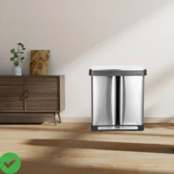 16 Gallon Dual Trash Can 30L+30L Stainless Steel Soft Close Dual Garbage & Recycle Bin