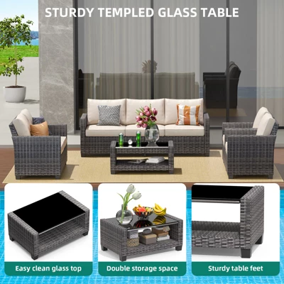 5-Piece Patio Furniture Set,PE Rattan Wicker Sectional Sofa Set With Coffee Table 7 5-Piece Patio Furniture Set,PE Rattan Wicker Sectional Sofa Set With Coffee Table - Image 5