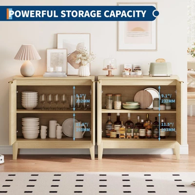 Small Fluted Sideboard Cabinet With Storage, 32" Modern Sideboard Buffet Storage Console Table, Mid Century 2 Doors Accent Cabinet With Doors 6 Small Fluted Sideboard Cabinet With Storage, 32" Modern Sideboard Buffet Storage Console Table, Mid Century 2 Doors Accent Cabinet With Doors - Image 4