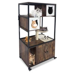 Cat Tree With Litter Box Enclosure 57.5''H Wooden Cat Tower Cabinet With Wheels 17 Cat Tree With Litter Box Enclosure 57.5''H Wooden Cat Tower Cabinet With Wheels -House Beautiful GUEST 969c5367 c4d1 4b52 b995 1e128ed0fd22