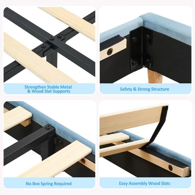 Kids Bed Frame,Twin Kids Bed Frame With Bookcase Headboard, Velvet Upholstered Platform Bed Frame With Under-Bed Drawer 6 Kids Bed Frame,Twin Kids Bed Frame With Bookcase Headboard, Velvet Upholstered Platform Bed Frame With Under-Bed Drawer - Image 4