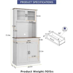 Jojoka Kitchen Pantry Cabinet,71"Freestanding Buffet With Shelves And Glass Doors For Dining Room