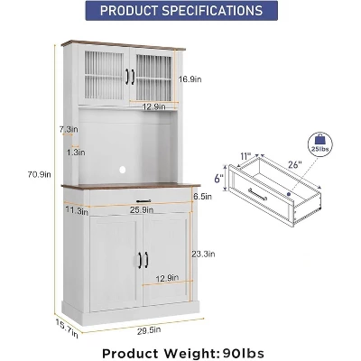 Jojoka Kitchen Pantry Cabinet,71"Freestanding Buffet With Shelves And Glass Doors For Dining Room 3 Jojoka Kitchen Pantry Cabinet,71"Freestanding Buffet With Shelves And Glass Doors For Dining Room