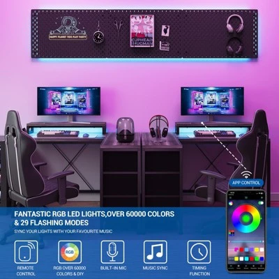 47 Inch Computer Desk, L Shaped Desk With Power Outlets And Led Lights, 3-Drawer Gaming Desk With Storage Shelves And Monitor Stand, Reversible 9 47 Inch Computer Desk, L Shaped Desk With Power Outlets And Led Lights, 3-Drawer Gaming Desk With Storage Shelves And Monitor Stand, Reversible - Image 7