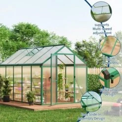 6x10 FT Aluminum Greenhouse With Roof Vent Ground Nails Lockable Push Door Large Walk-in Green House For Outside Garden Backyard Patio Lawn -House Beautiful GUEST 970621c3 3f78 4b0d 811c e899a6ecf22d