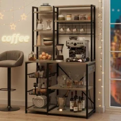 Bakers Rack With Power Outlet, Industrial Microwave Stand With 2 Wire Drawer, Large Coffee Bar Station 17 Bakers Rack With Power Outlet, Industrial Microwave Stand With 2 Wire Drawer, Large Coffee Bar Station -House Beautiful GUEST 977104d3 efc3 496e b07b b62ccee7a3c1