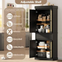 Kitchen Pantry Cabinet, Tall Storage Cabinet With Rattan Doors And Adjustable Shelves, Freestanding Cupboard With Drawer For Bathroom, (Black) 13 Kitchen Pantry Cabinet, Tall Storage Cabinet With Rattan Doors And Adjustable Shelves, Freestanding Cupboard With Drawer For Bathroom, (Black) -House Beautiful GUEST 97944d89 8738 4931 a029 1bfce04cd4a2
