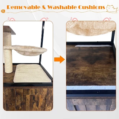 Jojoka Pet Litter Box Enclosure, Hidden Cat House Furniture With Metal Frame, Cat Tower With Storage, Barn Door, And Wheels 5 Jojoka Pet Litter Box Enclosure, Hidden Cat House Furniture With Metal Frame, Cat Tower With Storage, Barn Door, And Wheels - Image 3