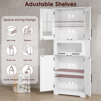 Pantry Cabinet, Tall Bathroom Storage Cabinet With Glass Doors And Adjustable Shelf 5 Pantry Cabinet, Tall Bathroom Storage Cabinet With Glass Doors And Adjustable Shelf - Image 3