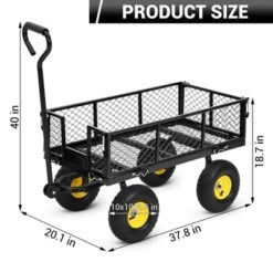 900 Lbs Steel Garden Cart, Heavy Duty Metal Garden Wagon With 10" Wheels, All-Terrain Wagon With 180° Rotating Handle & Removable Sides