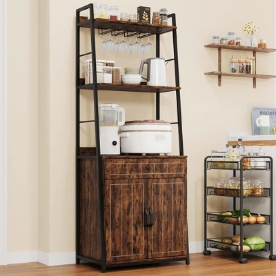Bakers Rack With Drawer 70.8" Baker Rack With Cabinet Freestanding Tall Bar Cabinet With Storage Large Microwave Storage Stand 6 Bakers Rack With Drawer 70.8" Baker Rack With Cabinet Freestanding Tall Bar Cabinet With Storage Large Microwave Storage Stand - Image 4