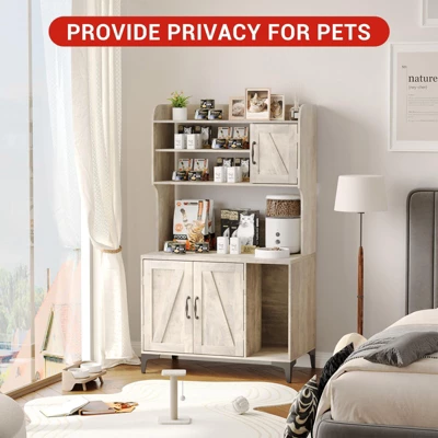 Cat Litter Box Enclosure With 4 Shelves & Storage Cabinet, 51.1 Inch Tall Hidden Cat Furniture With Scratch Pad, Multi-Functional Indoor Cat House 8 Cat Litter Box Enclosure With 4 Shelves & Storage Cabinet, 51.1 Inch Tall Hidden Cat Furniture With Scratch Pad, Multi-Functional Indoor Cat House - Image 6