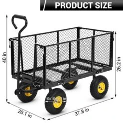 Heavy Duty Steel Garden Wagon Pullable Cart With 180¡ã Rotating Handle And Removable Sides For Farm