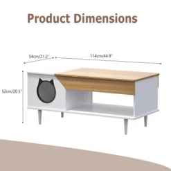 45'' Cat Coffee Table Hidden Litter Box Enclosure Furniture For Kitty Cats, Living Room Cat Furniture With Storage Drawer And Condo Kitty Box