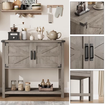 Farmhouse Entryway Table With 2-Door, Console Table With Storage Shelf, Sofa Tables Buffet Sideboard 4 Farmhouse Entryway Table With 2-Door, Console Table With Storage Shelf, Sofa Tables Buffet Sideboard - Image 2
