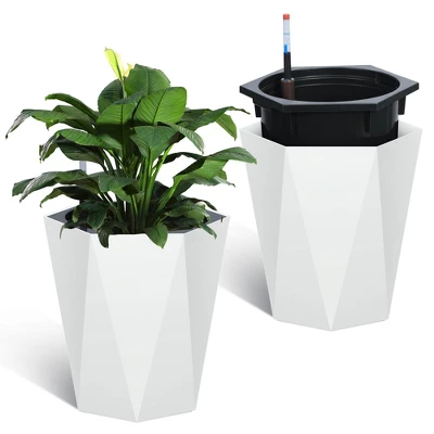 23 Inch Tall Outdoor Planters Set Of 2, Self Watering Pots For Indoor Plants With Water Level Monitor & Drainage Hole & Wheels,Black 11 23 Inch Tall Outdoor Planters Set Of 2, Self Watering Pots For Indoor Plants With Water Level Monitor & Drainage Hole & Wheels,Black - Image 9
