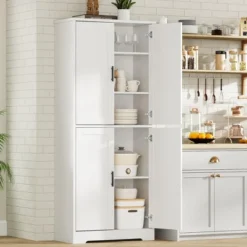 70-Inch Tall Kitchen Pantry Cabinet With 4 Doors And Adjustable Shelves, Freestanding Utility Hutch Cupboard, White 24 70-Inch Tall Kitchen Pantry Cabinet With 4 Doors And Adjustable Shelves, Freestanding Utility Hutch Cupboard, White -House Beautiful GUEST 9a32c859 1150 47dc a9d8 2f9b8b53330e
