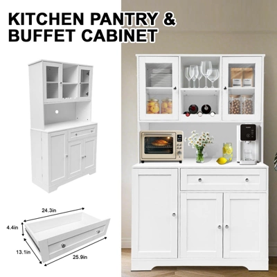 Kitchen Pantry Storage Cabinet, Modern Tall Buffet With Microwave Stand & Hutch,Freestanding Coffee Bar Cabinet With 14 Shelves And Drawer 5 Kitchen Pantry Storage Cabinet, Modern Tall Buffet With Microwave Stand & Hutch,Freestanding Coffee Bar Cabinet With 14 Shelves And Drawer - Image 3