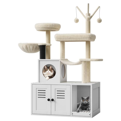 54.3-Inch Cat Tree With Litter Box Enclosure 2-in-1 Modern Cat Tower With Cat Condo 11 54.3-Inch Cat Tree With Litter Box Enclosure 2-in-1 Modern Cat Tower With Cat Condo - Image 9