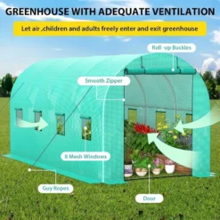 Tunnel Greenhouse 13 X 8 X 7 FT Hoop House Galvanized Steel Frame PE Cover With 6 Mesh Windows 2 Roll-Up Zipper Doors -House Beautiful GUEST 9b310102 5784 4b88 821d cb9fc013db48