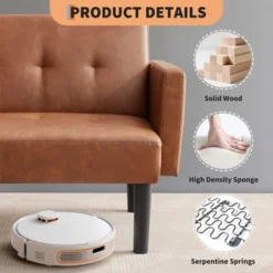 Modern Mid-Century Futon Sofa Bed – Compact 3-Seater Convertible Sleeper Loveseat With Chevron Tufting & Tapered Legs, Brown -House Beautiful GUEST 9b361962 9c7d 4b51 a678 6bc567e5dd12 1