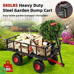 Steel Garden Cart, 880LBS/1400LBS Heavy Duty Garden Dump Cart, Meatl Utility Wagon With Removable Sides & 180° Rotating Handle -House Beautiful GUEST 9b551166 408b 4a55 a348 3d98423d374c
