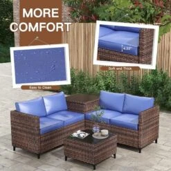 Jojoka 4-Piece All-Weather PE Rattan Patio Sofa Set, Sectional With Loveseat, Coffee Table With Storage, Ideal For Backyard -House Beautiful GUEST 9bab4335 2d08 4924 a157 6bad5da939a9