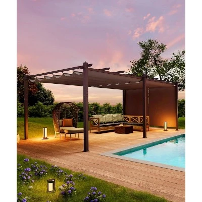 12x20ft Extra Large Aluminum Pergola With Adjustable Sun Shade Canopy, 4-Side Anchoring, Gray Frame & Curtains 8 12x20ft Extra Large Aluminum Pergola With Adjustable Sun Shade Canopy, 4-Side Anchoring, Gray Frame & Curtains - Image 6