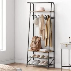 Coat Rack Shoe Bench With Double Row 8 Hooks, 3-Tier Shelf Entryway Hall Tree With Storage, Metal Frame Multifunctional Hallway Organizer, Hallway -House Beautiful GUEST 9c531ab1 19dd 453e a87b c46644d36c4e