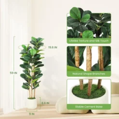 Artificial Fiddle Leaf Fig Tree, Faux Plant In Pot With Lifelike Leaves And Natural Wood Trunk, Tall Indoor Fake Greenery Trees -House Beautiful GUEST 9c8fd02a 9066 4661 9484 2b9f76605b8d