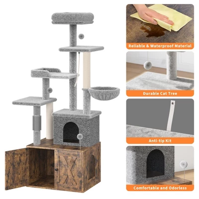Cat Tree With Litter Box Enclosure, Hidden Cat Washroom Furniture,All-in-One Indoor Kitten House 7 Cat Tree With Litter Box Enclosure, Hidden Cat Washroom Furniture,All-in-One Indoor Kitten House - Image 5