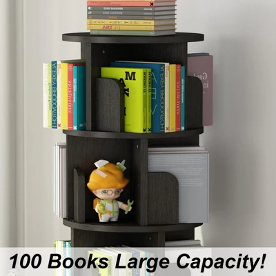 Rotating Bookshelf, 4-Tier Bookcase Storage Rack For Kids & Adults, Corner Spinning Book Shelf For Small Space, Wood Revolving Bookcase Organizer 6 Rotating Bookshelf, 4-Tier Bookcase Storage Rack For Kids & Adults, Corner Spinning Book Shelf For Small Space, Wood Revolving Bookcase Organizer - Image 4