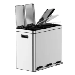 Dual Compartment Stainless Steel Trash Can With Soft-Close Lid - Hands-Free Foot Pedal Operated Kitchen Waste Bin -House Beautiful GUEST 9d27f020 dde6 4f56 bea7 40932f0c579e