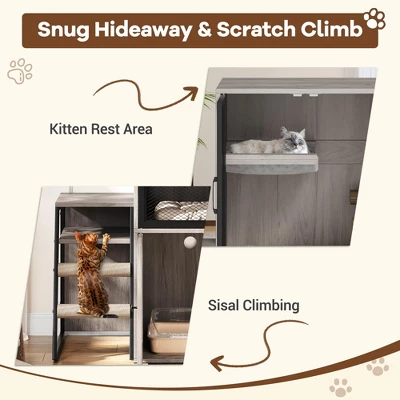 Cat Litter Box Enclosure With Ladder And Doors For 2 Cats,Double Cat House With Storage Space 4 Cat Litter Box Enclosure With Ladder And Doors For 2 Cats,Double Cat House With Storage Space - Image 2