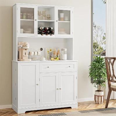 Jojoka Kitchen Pantry Storage Cabinet,Modern Buffet Cabinet With Hutch,Food Pantry With Doors And Shelves For Living Room,White 8 Jojoka Kitchen Pantry Storage Cabinet,Modern Buffet Cabinet With Hutch,Food Pantry With Doors And Shelves For Living Room,White - Image 6