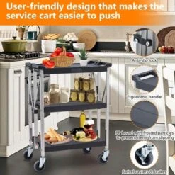 Heavy Duty 3-Shelf Rolling Cart Commercial Foldable Utility Cart With Wheels 330 Lbs Capacity Collapsible Service Cart Black -House Beautiful GUEST 9e42d476 1bf5 4b43 a110 4fba5e443110