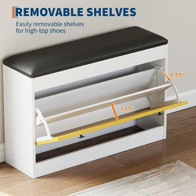 Shoe Storage Bench With Padded Seat Cushion, Shoe Cabinet For Entryway With 2 Tiers Flip Drawer, Shoe Organizer And Rack, For Hallway, Bedroom 5 Shoe Storage Bench With Padded Seat Cushion, Shoe Cabinet For Entryway With 2 Tiers Flip Drawer, Shoe Organizer And Rack, For Hallway, Bedroom - Image 3