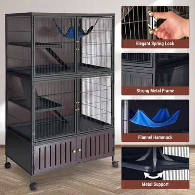 60" 5-Tier Ferret Cage, Multi-Level Chinchilla Cage With Lockable Doors, Ramps, Hammock, Wheels, Storage Cabinet, Small Animal Habitat 7 60" 5-Tier Ferret Cage, Multi-Level Chinchilla Cage With Lockable Doors, Ramps, Hammock, Wheels, Storage Cabinet, Small Animal Habitat - Image 5