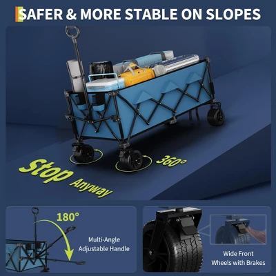 Collapsible Utility Wagon Cart With All Terrain Wheels, Heavy Duty Foldable Wagon, 460 Lb Capacity, Portable For Beach Camping 8 Collapsible Utility Wagon Cart With All Terrain Wheels, Heavy Duty Foldable Wagon, 460 Lb Capacity, Portable For Beach Camping - Image 6